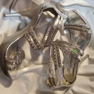 Silver Strappy Rhinestone Vintage Disco Stripper Dance Heels
